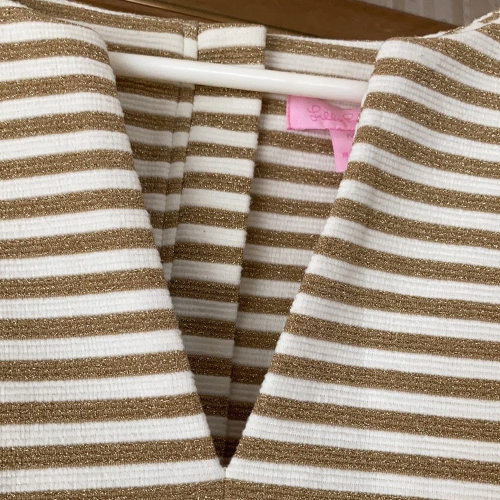 Lilly Pulitzer M dress gold and beige stripe beautiful well made price 50.00 - Picture 2 of 4